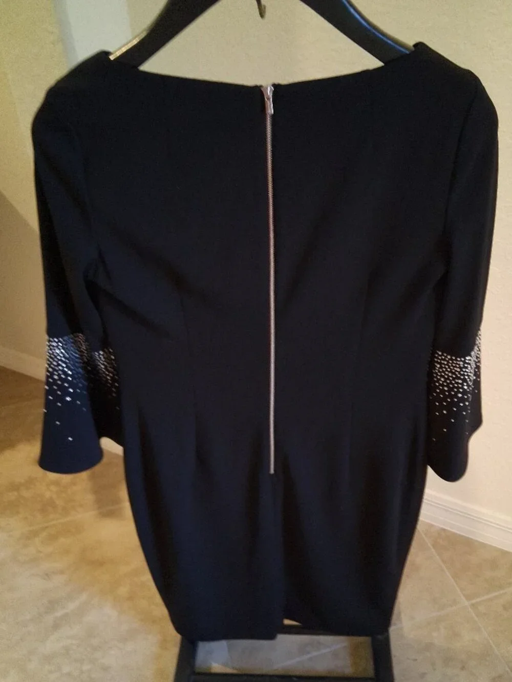 NWT Calvin Klein Black Rhinestone Embellished Bell Sleeve Sheath Dress Size 10 - Picture 5 of 8